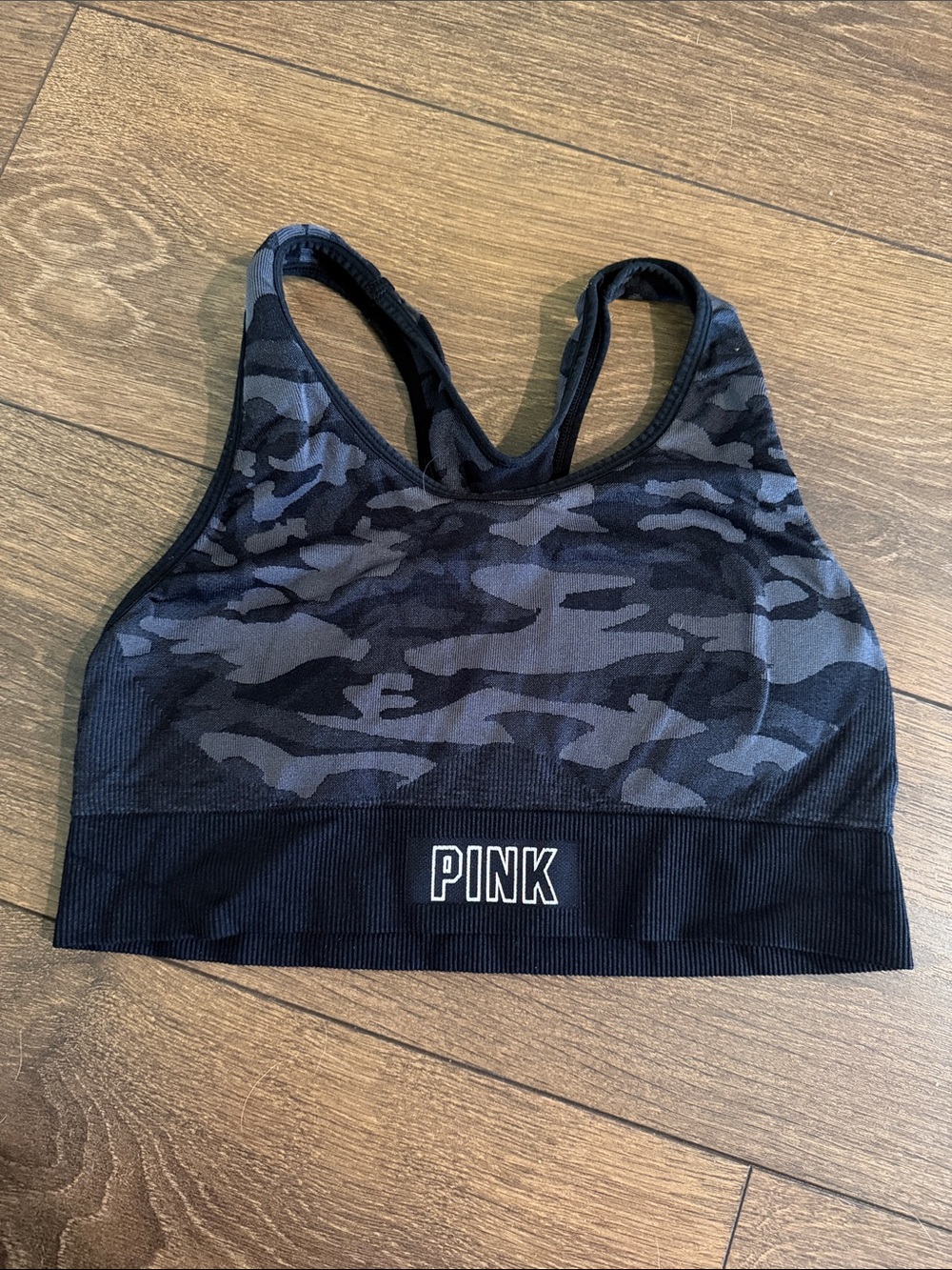 PINK Black & Gray Camo Sports Bra